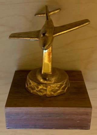 Vintage Airplane Trophy Solid With Wood Base 1960’s