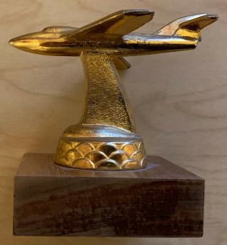 VINTAGE AIRPLANE TROPHY Solid With Wood Base 1960’s 2