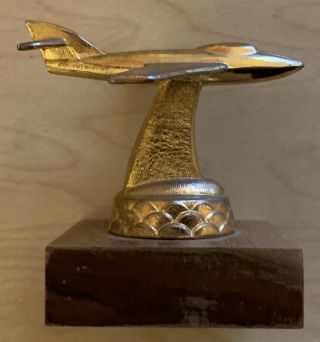 VINTAGE AIRPLANE TROPHY Solid With Wood Base 1960’s 3
