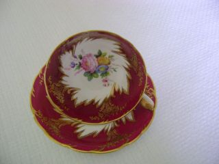 Vintage Paragon Wide Mouth Tea Cup & Saucer Hand Painted Burgundy & Gold Trim