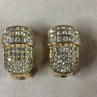 Vintage Christian Dior Germany Gold Tone Rhinestone Clip On Earrings