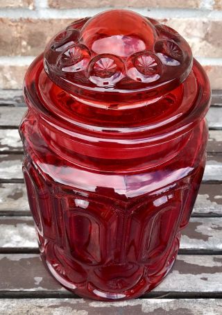 9.  5” Vintage LE Smith Red Amberina Glass Moon & Stars Kitchen Canister 2