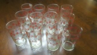 12 Vintage 1950s Swanky Swigs Red Forget - Me - Not Flowers Set Of 12 Juice Glasses