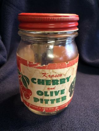 Vintage Krasco Cherry/olive Pitter Glass Jar