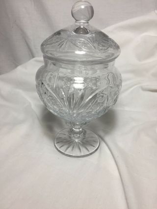 Vintage Pressed Clear Glass Footed Covered Candy Dish Daisy & Button 9.  75 "