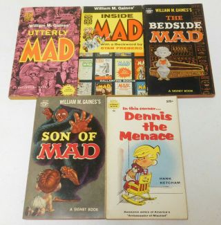 4 Vintage Mad Comic Books Inside,  Utterly,  Bedside,  Son Of,  And Dennis Menace