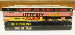 4 Vintage MAD Comic Books Inside,  Utterly,  Bedside,  Son Of,  And Dennis Menace 4
