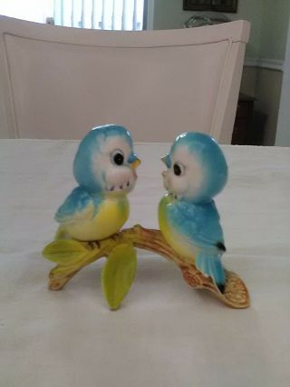Vtg Norcrest,  Lefton Two Old Syle Bluebirds Sitting On Branch