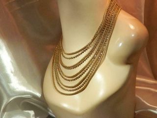 WOW Vintage 1950 ' s Deco Gold Tone Multi Strand FAB Showy Necklace 525a9 2
