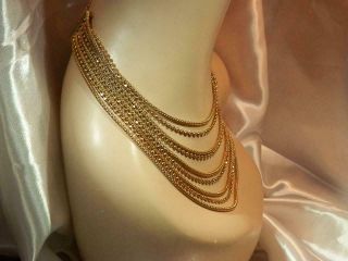 WOW Vintage 1950 ' s Deco Gold Tone Multi Strand FAB Showy Necklace 525a9 3