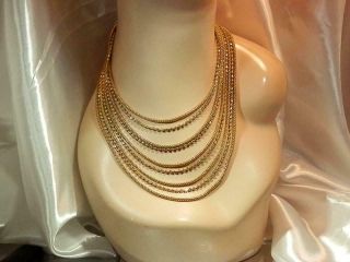 WOW Vintage 1950 ' s Deco Gold Tone Multi Strand FAB Showy Necklace 525a9 4