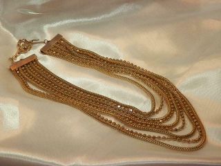 WOW Vintage 1950 ' s Deco Gold Tone Multi Strand FAB Showy Necklace 525a9 5