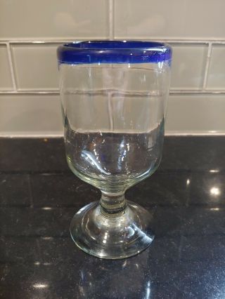 Vintage Hand - Blown Mexican Cobalt Blue Glass Goblet