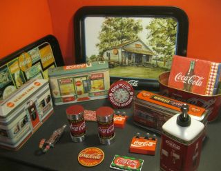 (15) Vintage Coca Cola Collectibles: Trays,  Tins,  S & P,  Magnets,  More L@@k