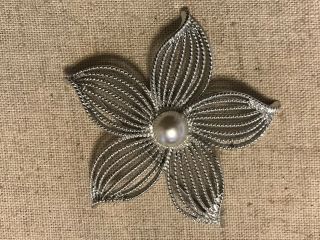Vintage Sarah Coventry 3” Silver Tone Moon Flower Pin Brooch
