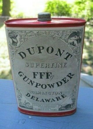 Vintage Dupont Superfine Fff Gun Powder Can Empty Shape From 1924