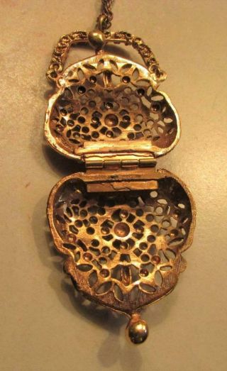 Vintage 50 ' s Purse Gold Tone Metal Drop Pendant Necklace Signed ART 4
