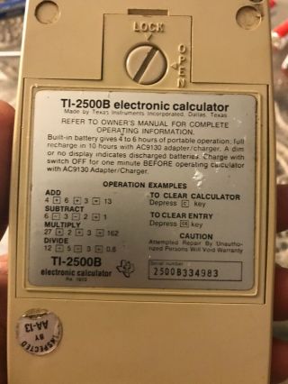 Vintage Texas Instruments TI - 2500B Datamath Electronic Calculator 2