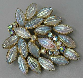 High End Vintage Jewelry Baby Blue Givre Glass Flower Brooch Pin Rhinestone Lotv