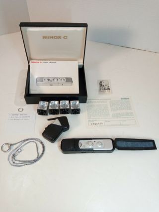Minox C Subminiature Spy Camera W/ Case Measuring Chain Flash Box,  1969 1st Yr