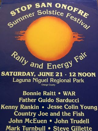 Vintage Stop San Onofre Summer Solstice Festival Bonnie Raitt War Poster Nonukes