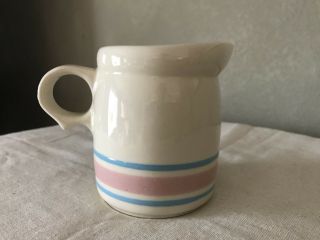 Vintage Mccoy Pottery Cream Pitcher Pink & Blue Stripes 1414 Usa