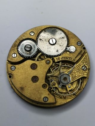 Vintage Pocket Watch Movement - Swiss 15 Jewels - Retailer H.  Diamond Lucerne