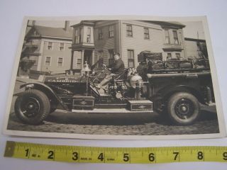 Vintage Photo Cambridge Ma Engine 6 Fire Truck And Fireman