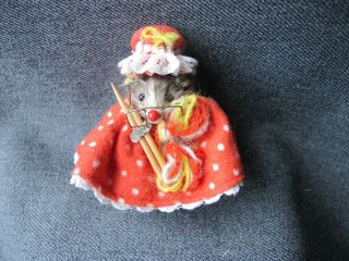 Vintage The Little Mouse Factory Real Fur Mouse Knitting Granny Label 38