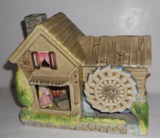 Vintage Ceramic Mill Cottage House Water Wheel Music Box Made In Japan