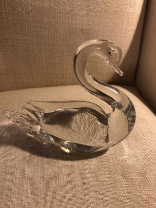 Vintage Fm Ronneby Sweden Art Glass Swan Figurine Fine Crystal Signed.