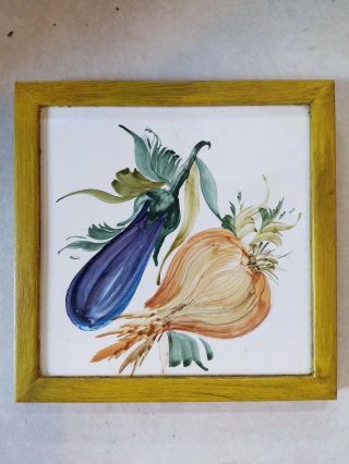 Vintage Italian Craft Tile Art - Egg Plant And Onion 6 " ×6 "