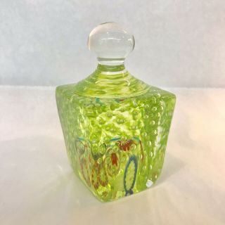 Vintage Mid Century Murano Art Glass Neon Green Paperweight Controlled Bubbles