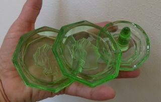Vintage Old Set Green Glass 1 Ring Holder With Trinket Tray & 2 Plates