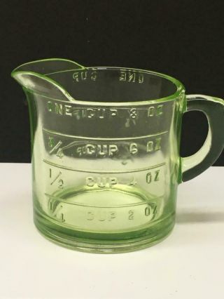 Vintage Depression Glass Green Vaseline Footed Measuring Cup 1 Cup