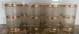 Vintage Culver Texture Gold Glassware Icicle & Gold Bands Hi Ball Set Of 8