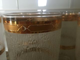 Vintage Culver Texture Gold Glassware Icicle & Gold Bands Hi Ball Set of 8 4