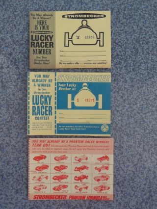 3 Vintage 1963 1964 Strombecker Slot Car Lucky Racer Contest Tickets