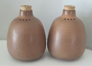 Pair Vintage Heath Ceramics Rimline Salt And Pepper Shakers Brown Rim Line Cork
