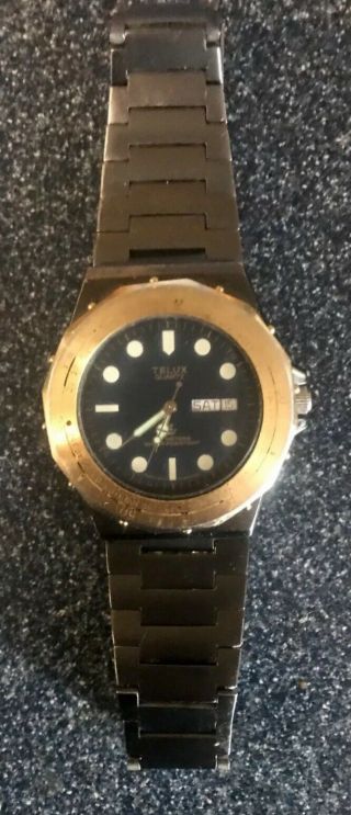 Men’s Telux Diver Watch Vintage Quartz Calendar Wristwatch Stainless Steel