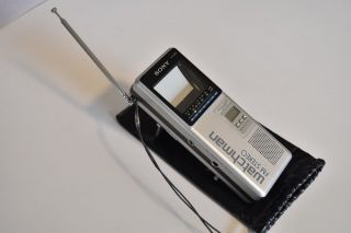 Vintage Sony Watchman Mini Tv Fd - 3a Plus Fm Stereo,  Ac Adapter,  Cable Connect