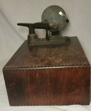 VINTAGE LITTLE GEM WATCH CRYSTAL CUTTING TOOL ON WOOD DOVE TAIL BOX 6