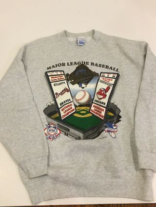 Vtg 1995 World Series Sweatshirt Cleveland Indians Vs Atlanta Braves Sz L