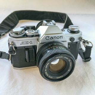 Canon Ae - 1 35mm Slr Film Camera With 50mm F/1.  8 Mf Lens