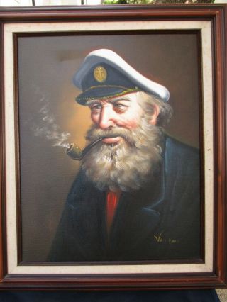 Vintage Van Meer Signed & Framed Oil Painting Of Sea Captain 21 X 26 "