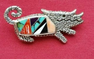 Vintage Rock Kritters Sterling Silver Inlaid Turquoise Pendant Brooch