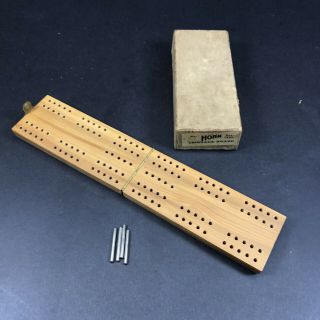 Vintage Horn Folding Cribbage Board With Box Wooden
