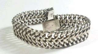 Vintage Mexico Sterling Silver Heavy Wide Linked Design 7.  5 " Bracelet 47 Grams