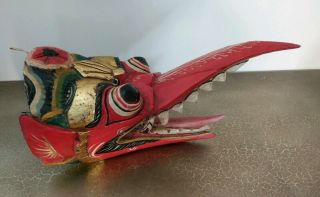 Vintage Indonesian Bird Mask Polychrome Folk Art Wood Balinese Java Bali Barong