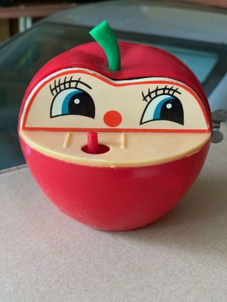 Vintage Red Apple Toy Coin Bank 1970 